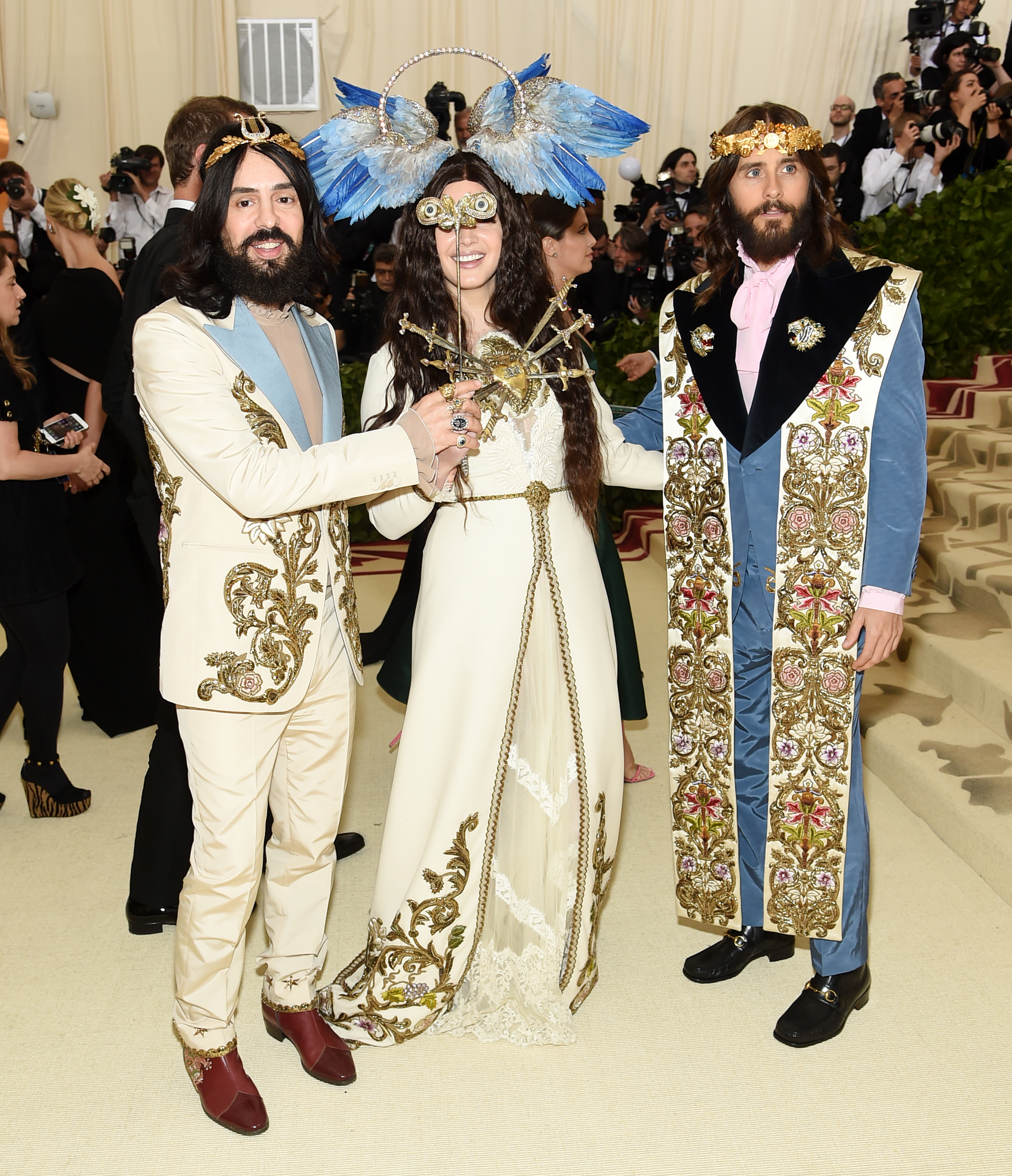 NEW YORK, NY - MAY 07: Alessandro Michele, Lana Del Rey and Jared Leto attend the Heavenly Bodies: Fashion & The Catholic Imagination Costume Institute Gala at The Metropolitan Museum of Art on May 7, 2018 in New York City. (Photo by Jamie McCarthy/Getty Images)